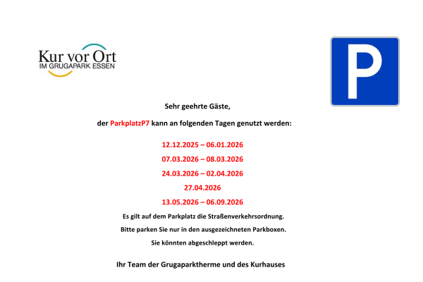 Nutzungszeiten des Parkdecks P7